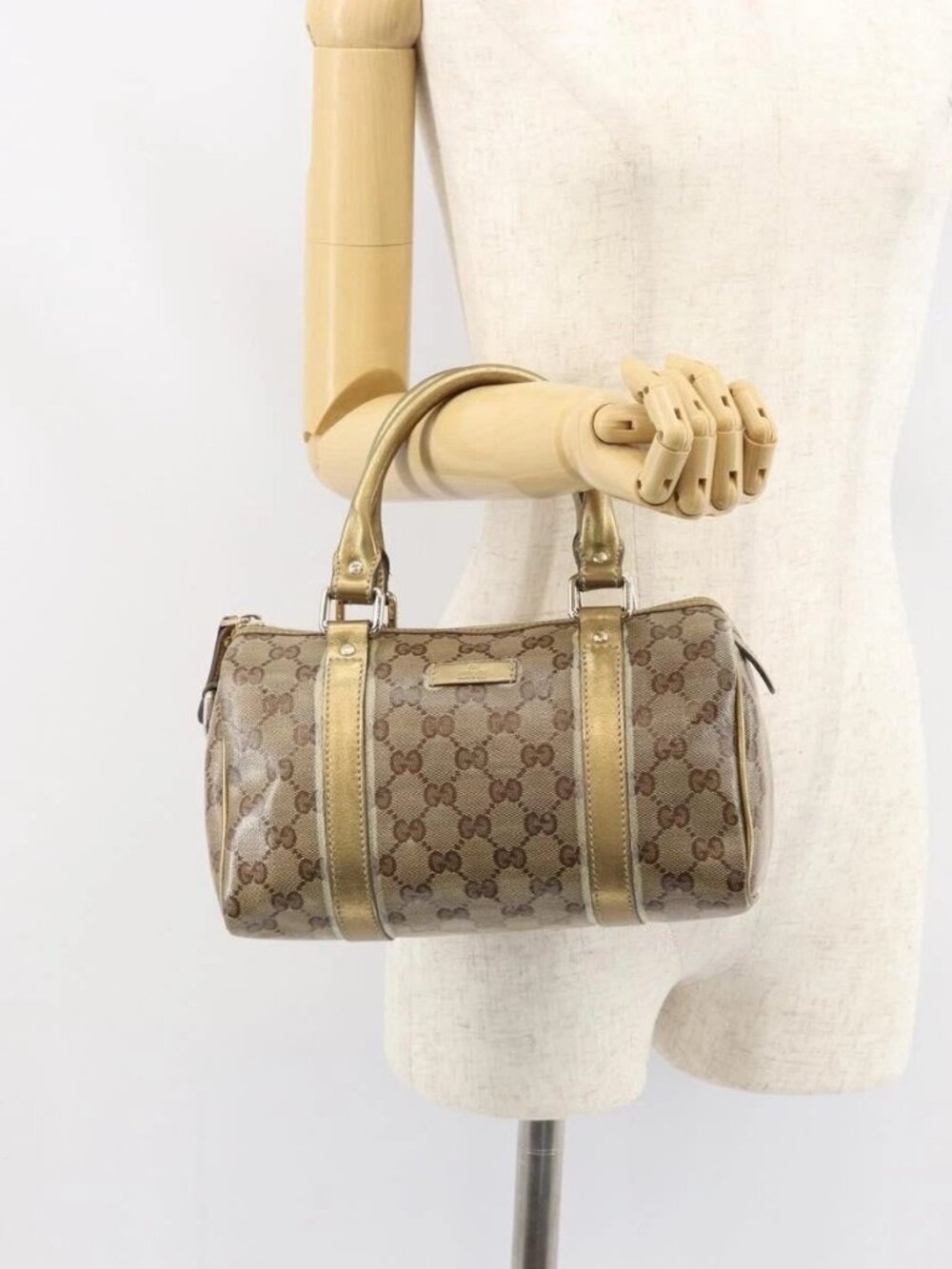 GUCCI GG Crystal Hand Bag Beige Gold 193604 Auth ep12691